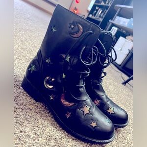 Iridescent holo star and moon boots